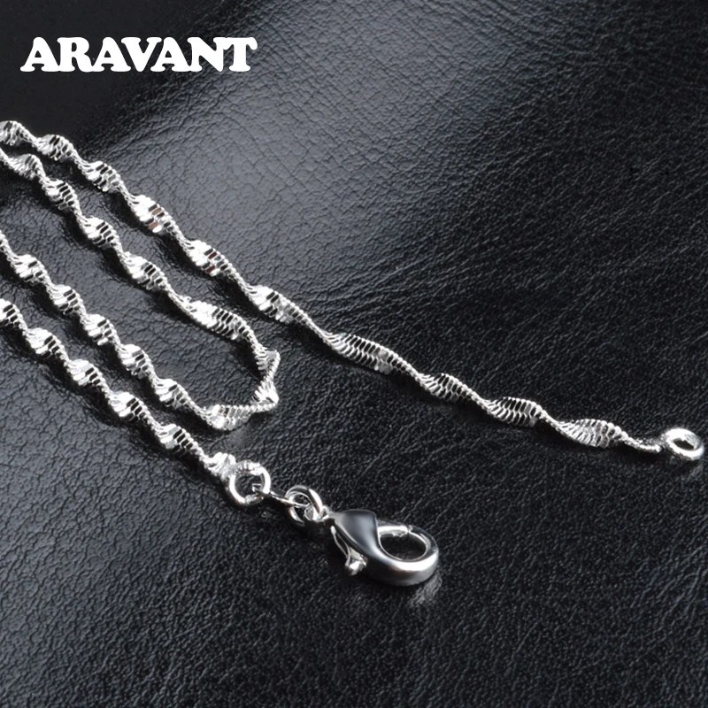 Aravant 925 Silver 2MM Twisted Water Wave Chain Link Necklaces For Women Girls Jewelry