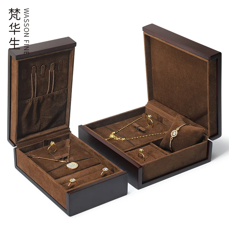 Factory direct supply wooden jewelry storage set box portable flannel jewelry box ring earrings necklace bracelet jewelry box