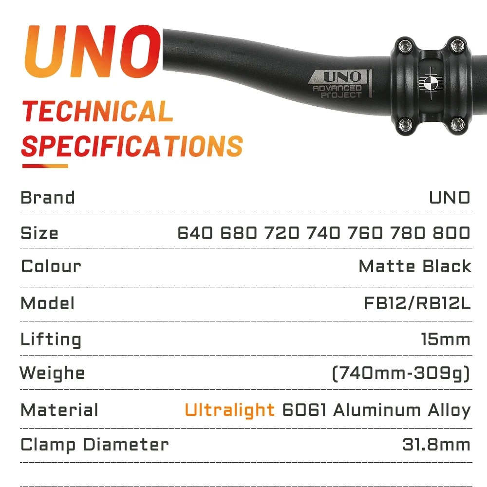 UNO Bicycle Straight / Swallow Handlebar MTB Aluminum Alloy Flat Bicycle Handle 640 680 720 740 760 780 800mm Bicycle Parts