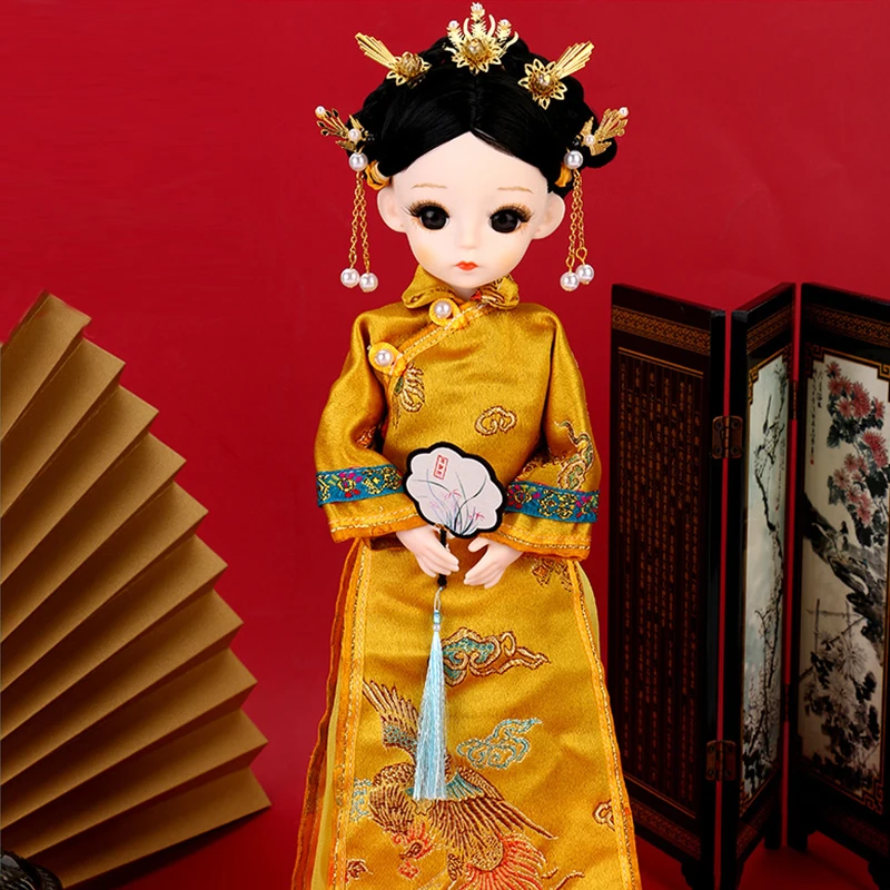 30CM Chinese Ancient Court Dolls with Hanfu Headwear 1/6 Fairy Doll Queen Princess Doll Toot Face Desktop Ornaments Girls Gifts