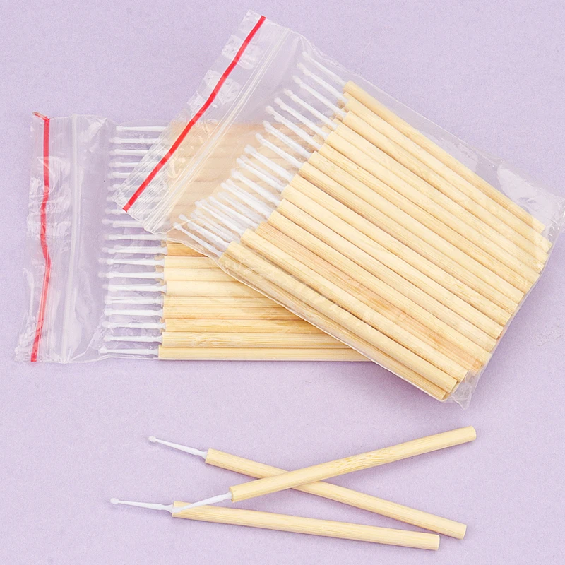 50pc Eyelash Micro Brush Bamboo cleaning stick Mascara Wands Lip Brush Eyelash Remover clean Swab Applicators for Lash Extension