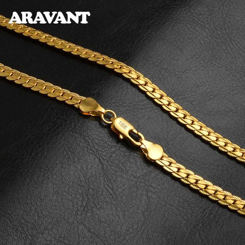 

925 Silver 18K Gold Full Sideways Necklace Chains For Men Women Fashion Jewelry