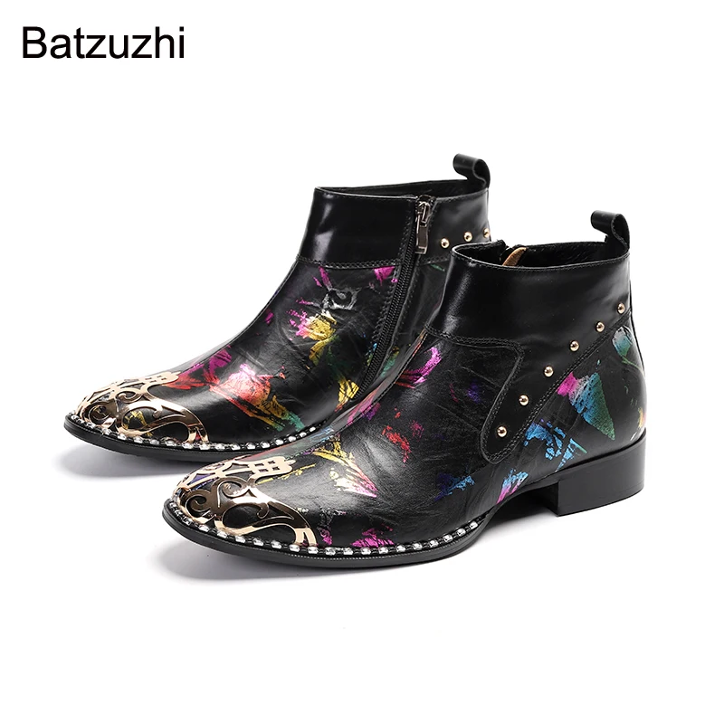 

Batzuzhi 2021 100% New Brand Men Boots Black Color Genuine Leather Ankle Boots Men Zip Party and Wedding Botas Hombre, Big Size