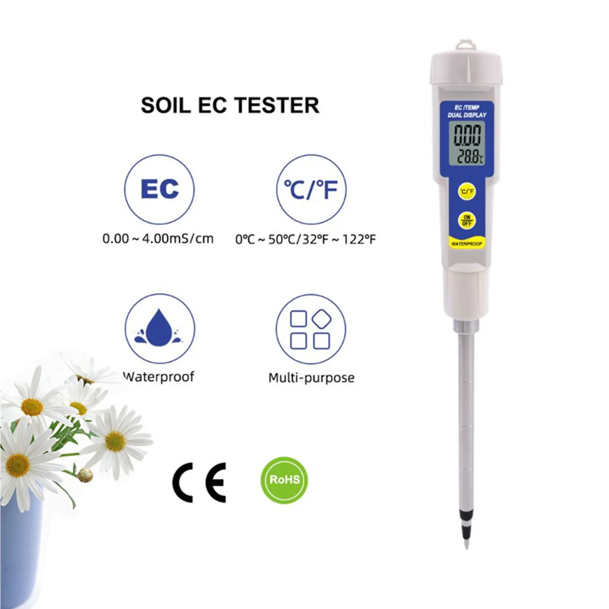 EC-315 2 w 1 Tester EC gleby Wielofunkcyjny wodoodporny miernik gleby roślinnej EC ppm CF Meter Tester przewodności do akwarium laboratoryjnego