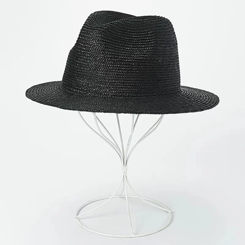 

Women Panama Straw Hat Fedora Beach Vacation Wide Brim Visor Casual Sun Hats For Men Sombrero 2022 Summer Black Hat High Quality