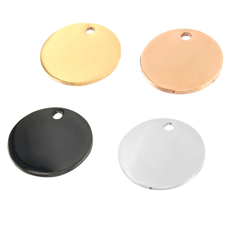 Risul 50pcs Stainless Steel Round ID Dog Tags 15/20/25/30/35mm blank disc round charm Pendant both sides Mirror polish wholesale