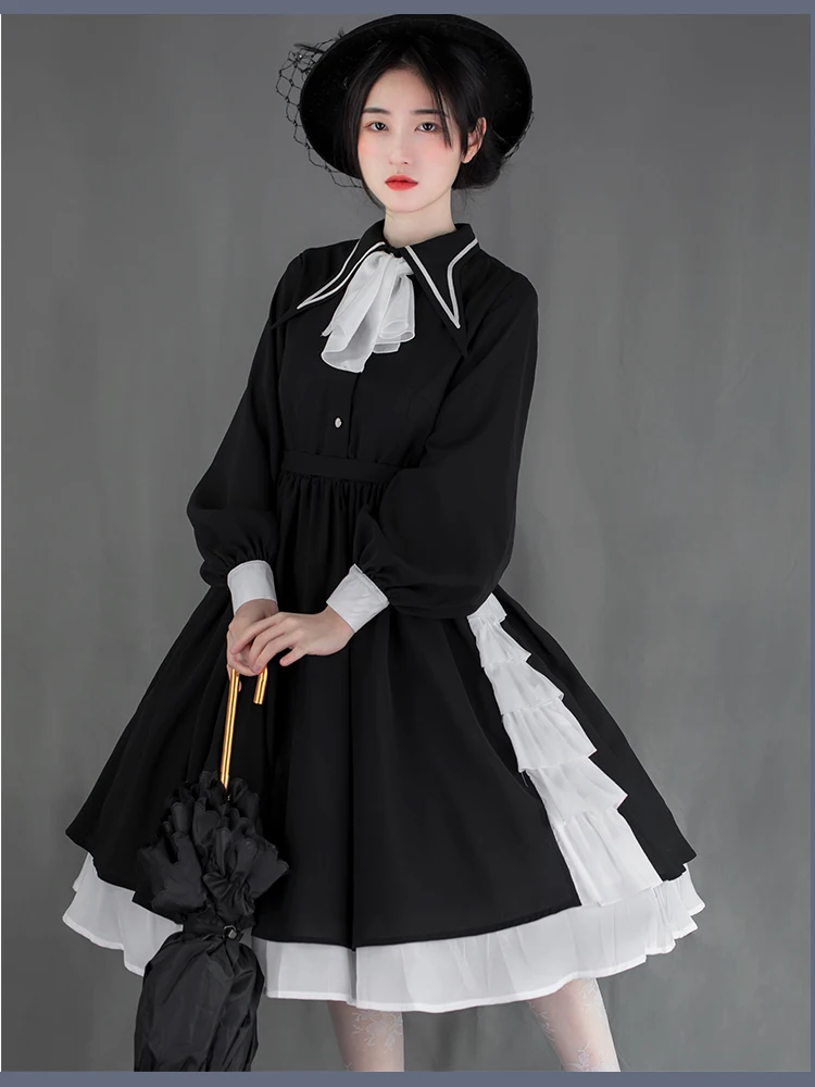 

Gothic vintage sweet lolita dress turn-down collar cardigan victorian dress kawaii girl gothic lolita op loli cosplay