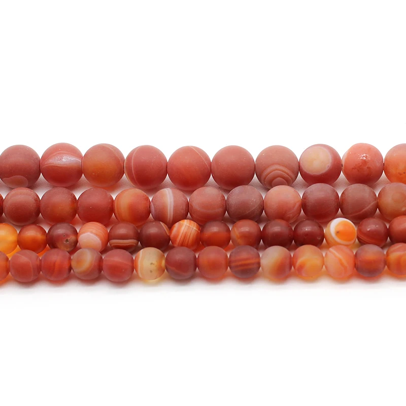 Natural Stone Frost Matte Red Stripe Agates Grind Onyx Round Loose Beads for Jewelry Making DIY 4 6 8 10 12MM Pick Size 15