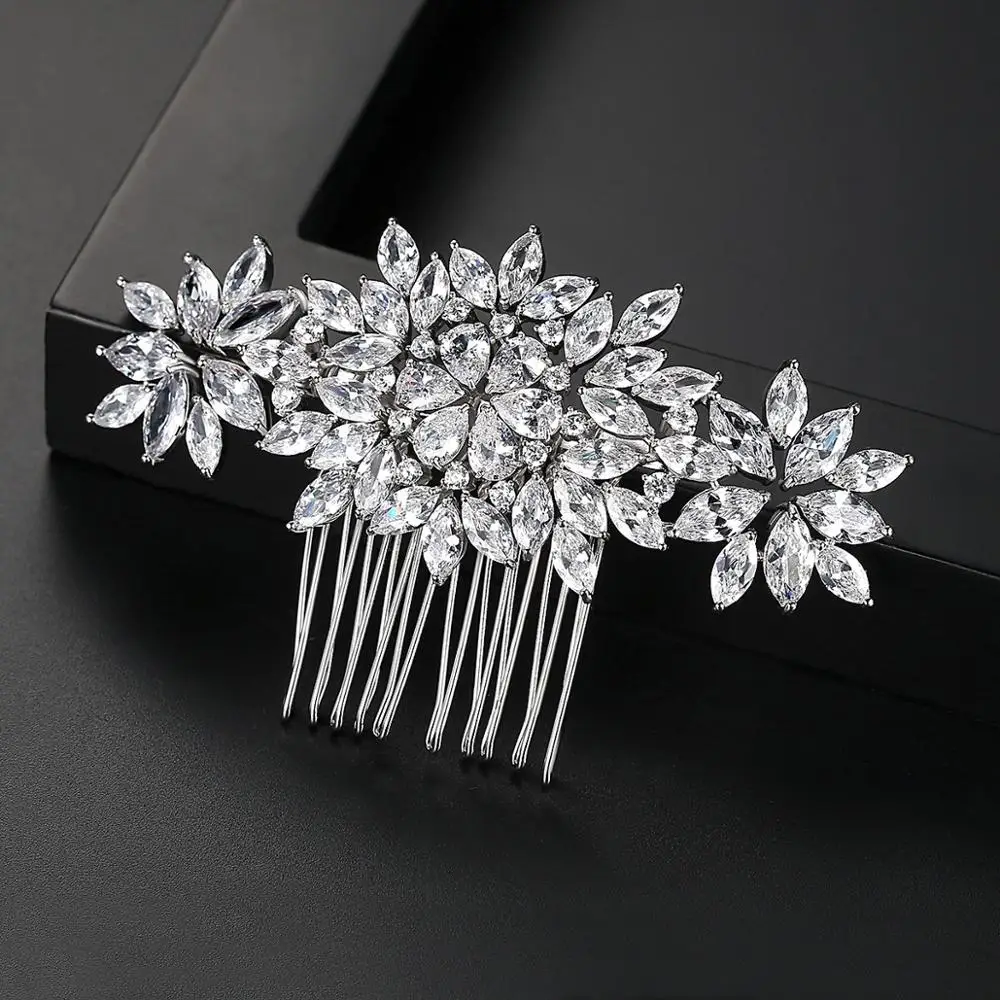 SLBRIDAL Luxury Trendy Prong Setting Cubic Zircon Bridal Hair Comb Wedding Headpieces Women Girls Jewelry Hair Accessories