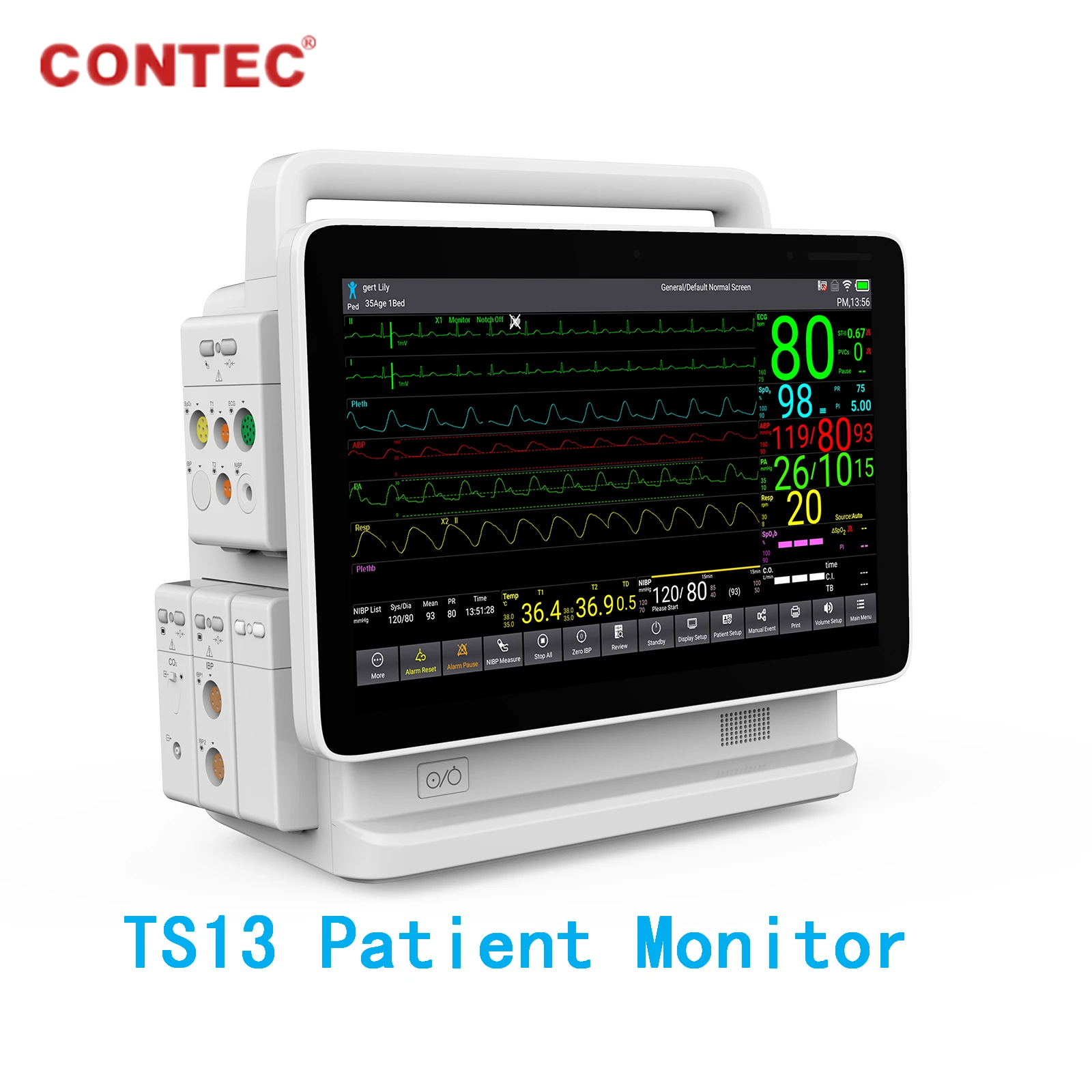 CONTEC TS13 Patient Monitor ICU HD Display 5 Para Touch Screen ECG NIBP SPO2 Monitor