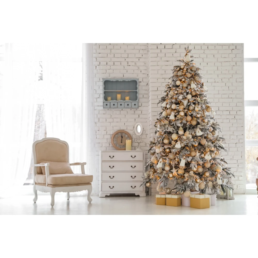 Yeele คริสต์มาสฉากหลัง Photocall Tree ของขวัญสีขาวกำแพงการถ่ายภาพพื้นหลังภาพเด็กทารกสำหรับถ่ายภาพสตูดิโอถ่ายภาพ