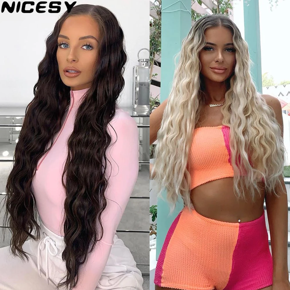Synthetic 5 Clips 22 Inch Long Wavy  One Piece Hair Extensions Heat Resistant Black Blonde Hair Women False Hair