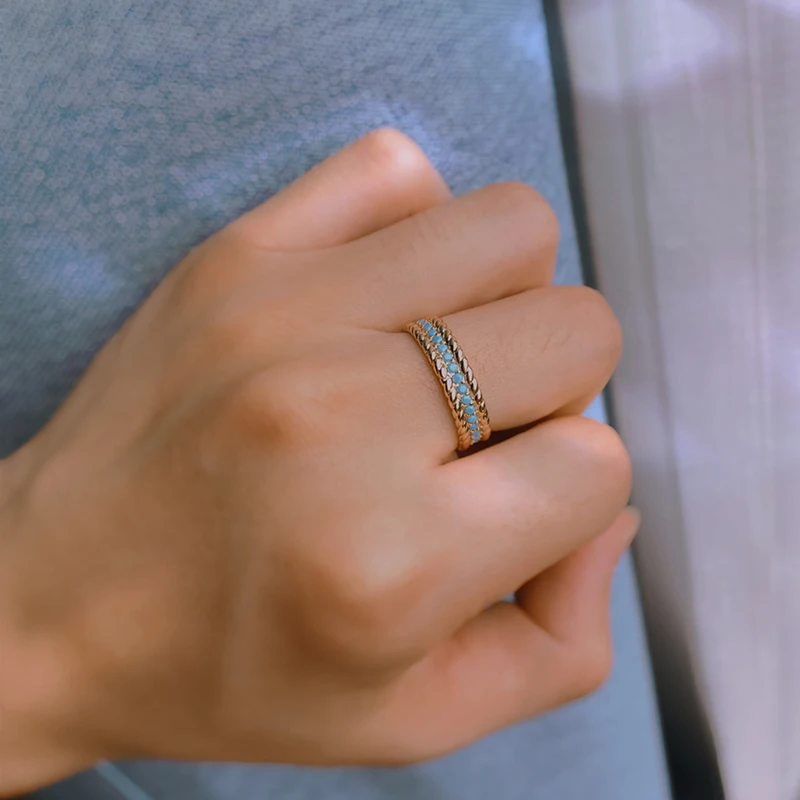Women's 585 Rose Gold Stackable Turquoise Finger Ring