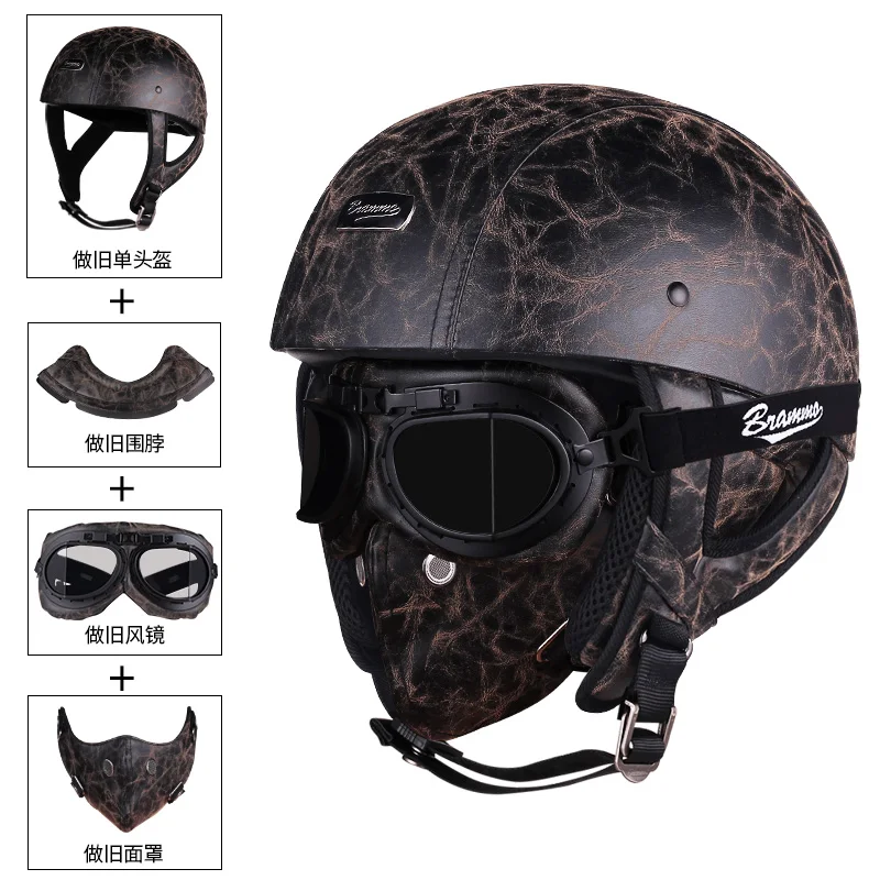 BRAMMO Skull Cap Motorcycle Helmet Vintage Half Face Helmet Motorbike Scooter Retro German Style chopper Cruiser Helmets