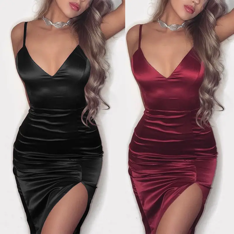 2020 Newly Fashion Sexy Summer Women Ladies Sleeveless V-Neck Skinny Solid High Waist Mini Dress 2 Style Size S/M/L/XL