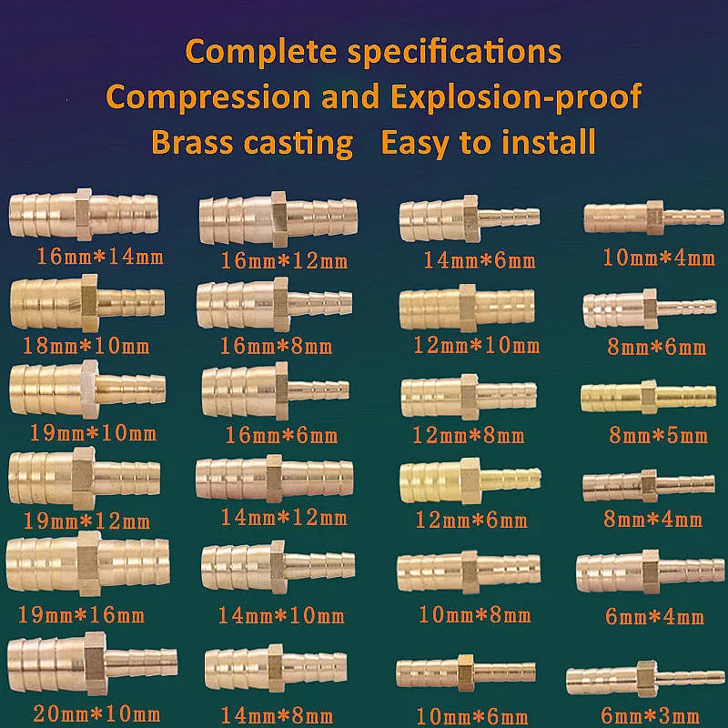 황동 양방향 감소 스트레이트 호스 바브 가시형 파이프 피팅 감속기, 구리 커플러 커넥터 어댑터, 공기 연료 가스 물용, 1 개