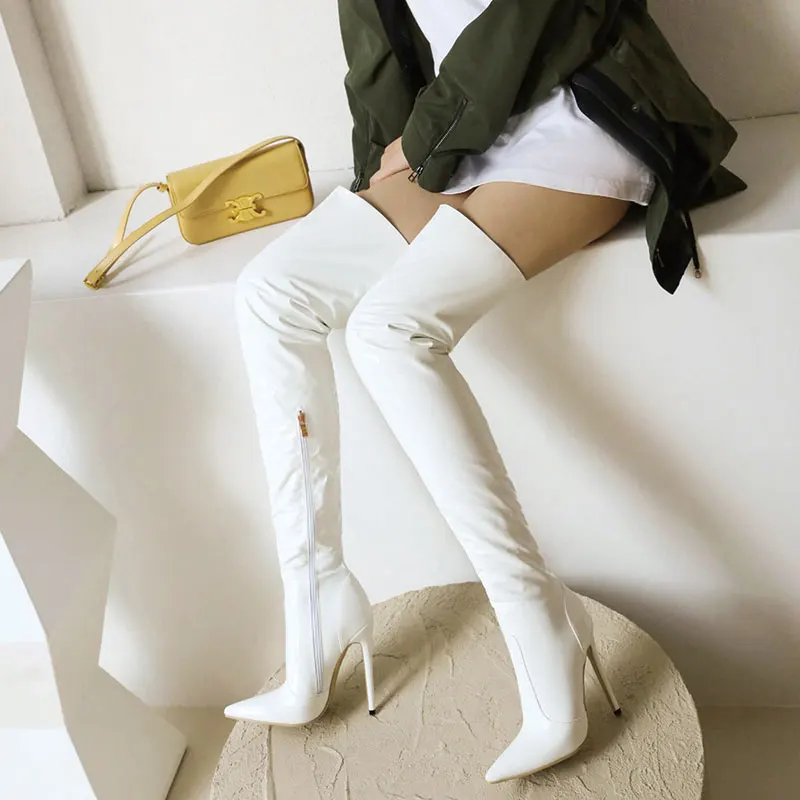 Sgesvier 2022 Sexy Over The Knee Boots Women High Heels Shoes Soft Leather Autumn Winter Knight Long Boots Oversized 34-46