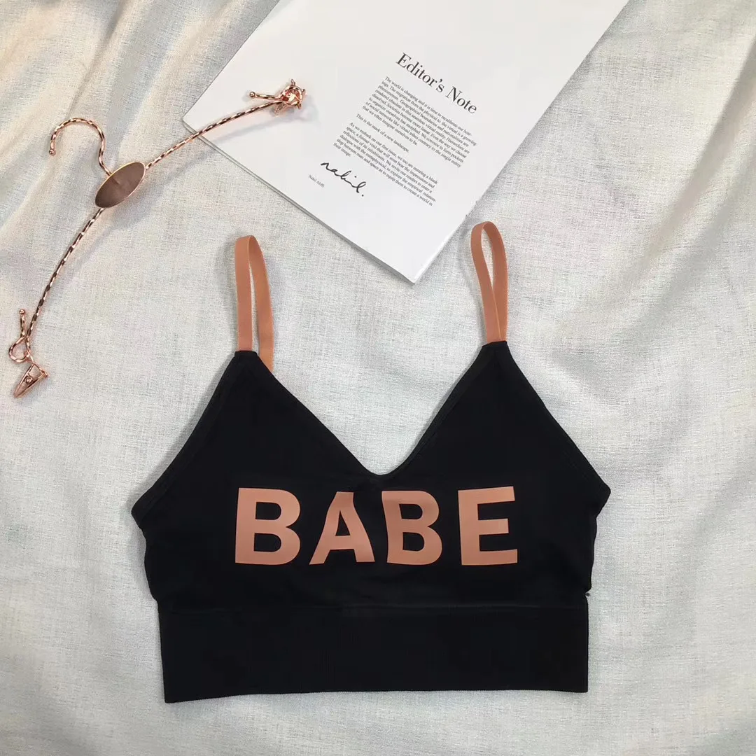 Women\'s Cotton Underwear Tube Top Bra Fashion Bra Top Female Letter Underwear Girl Suspender Tank Up Women\'s Sports Bra Lingerie