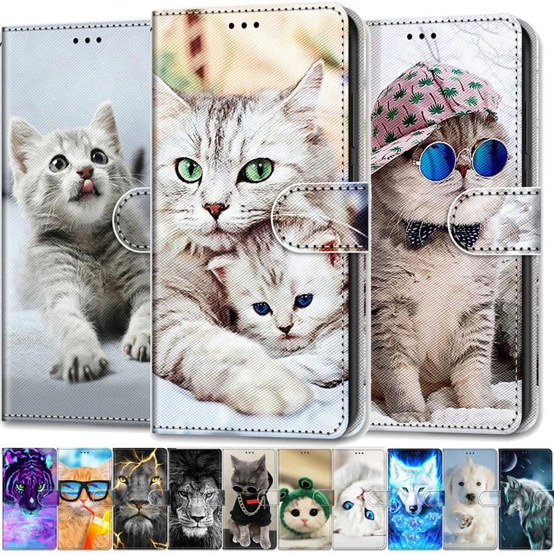 

Cool Animals Case For OPPO A16 Flip Leather Case na For OPPO A16s A53s A54 A74 A94 A55 A72 A73 A53 A95 5G Wallet Cover Lion Bear