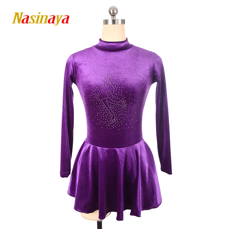 

Figure Skating Competition Training Rhythmic Gymnastics Dress Velvet Pink Purple Stone Girl Children's Performance Clothing