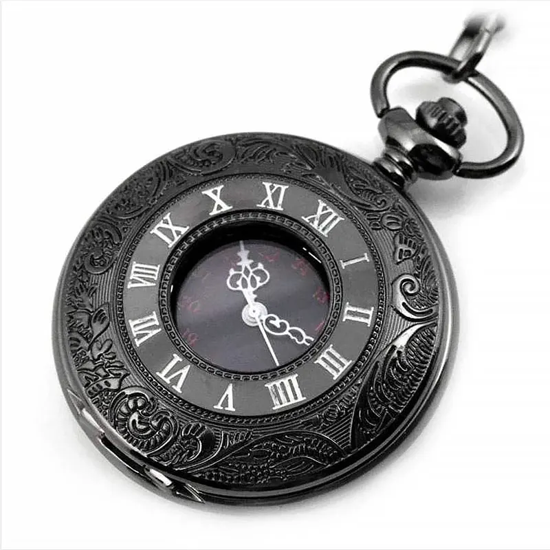 Unisex Vintage Hollow Carved Roman Numerals Case Mechanical Pockets Watch Gift Roman Numerals Quartz Necklace Pockets