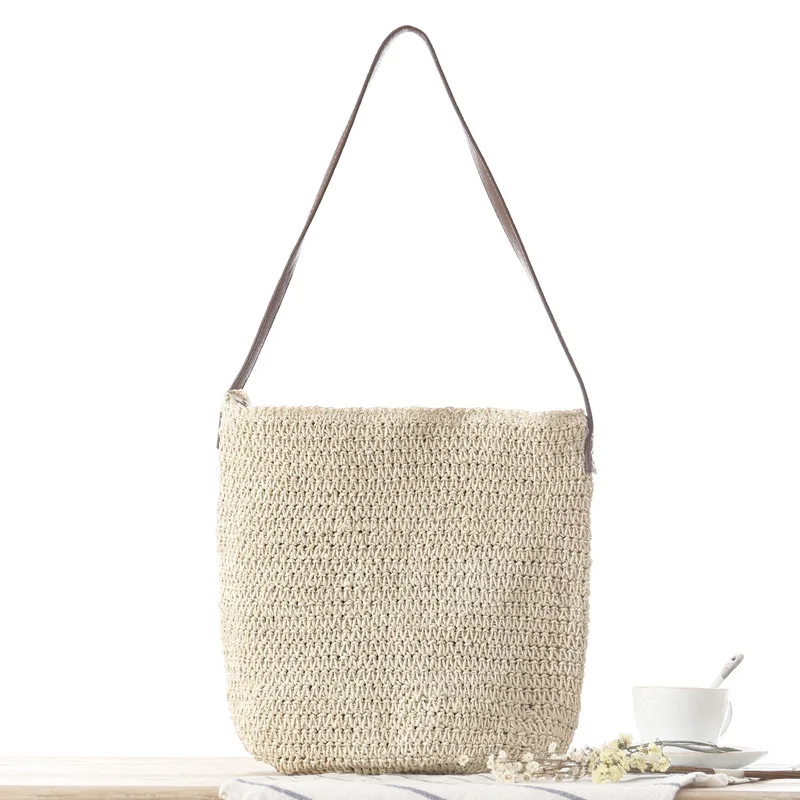 Straw Shoulder Woven Beach Solid Color Paper Casual Summer Bag for Women 2021 New Luxury Handbags