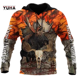 Moose hunting 3D hoodie orange camouflage 3D Gulf print 패션 남성용 가을 후드 티 스웨터 유니섹스 스트리트 캐주얼 코트 풀오버