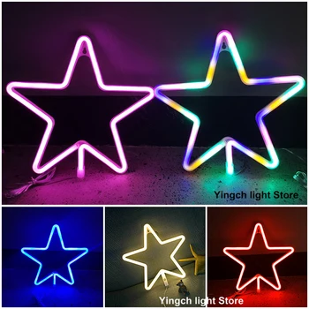 Star Shape LED Neon Sign ไฟ Sky Modeing โคมไฟ Nightlight เครื่องประดับสำหรับ Wall Art เด็กห้อง Party Holiday USB & กล่องแบตเตอรี่