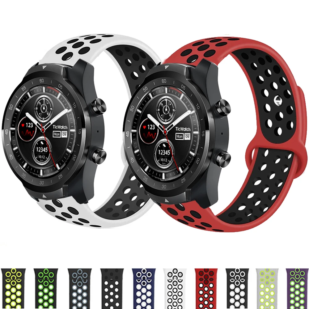 Pulseira de silicone respirável para ticwatch pro 3 ultra gps pulseira de relógio inteligente esportes para ticwatch pro s 2021 s2 e2 e3 correa