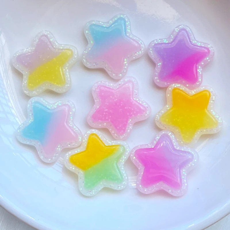 20Pcs New Cute Mixed Mini Bicolor Stars Flat Back Resin Cabochons Scrapbooking DIY Jewelry Craft Decoration Accessorie Q75