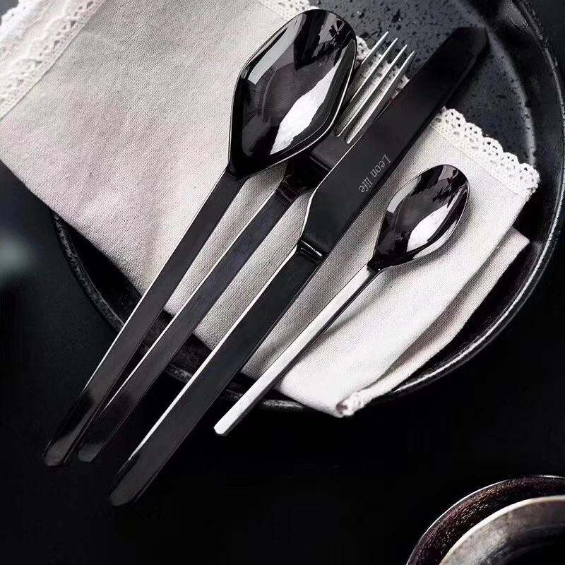 Ins Knife Fork And Spoon Set Stainless Steel Steak Knife House Set Concise Style Bright Mirror Fork And Spoon Rhombus Shape