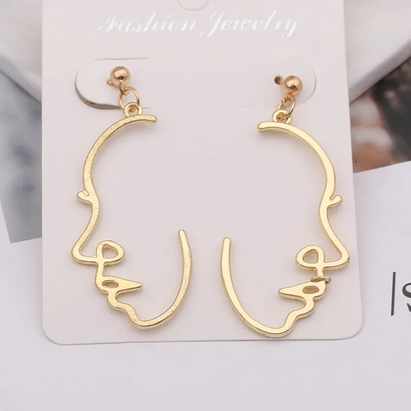 New Styles Sexy Face Drop Earrings Hiphop Statement Cold Wind Ins Metal Abstract Art Hollow out Profile Dangle Ear Jewelry Gift