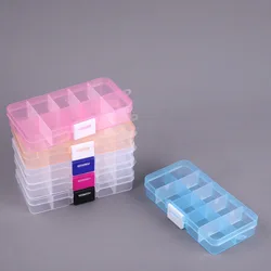 Caja de almacenamiento para manicura, organizador de cuentas de plástico transparente duro, 10 rejillas a elegir, ajustable, para joyería