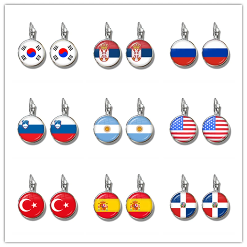 National Flag French Hook Earrings Korea,Serbia,Russia,Slovenia,Argentina,United States,Turkey,Spain,Dominica Jewelry For Women