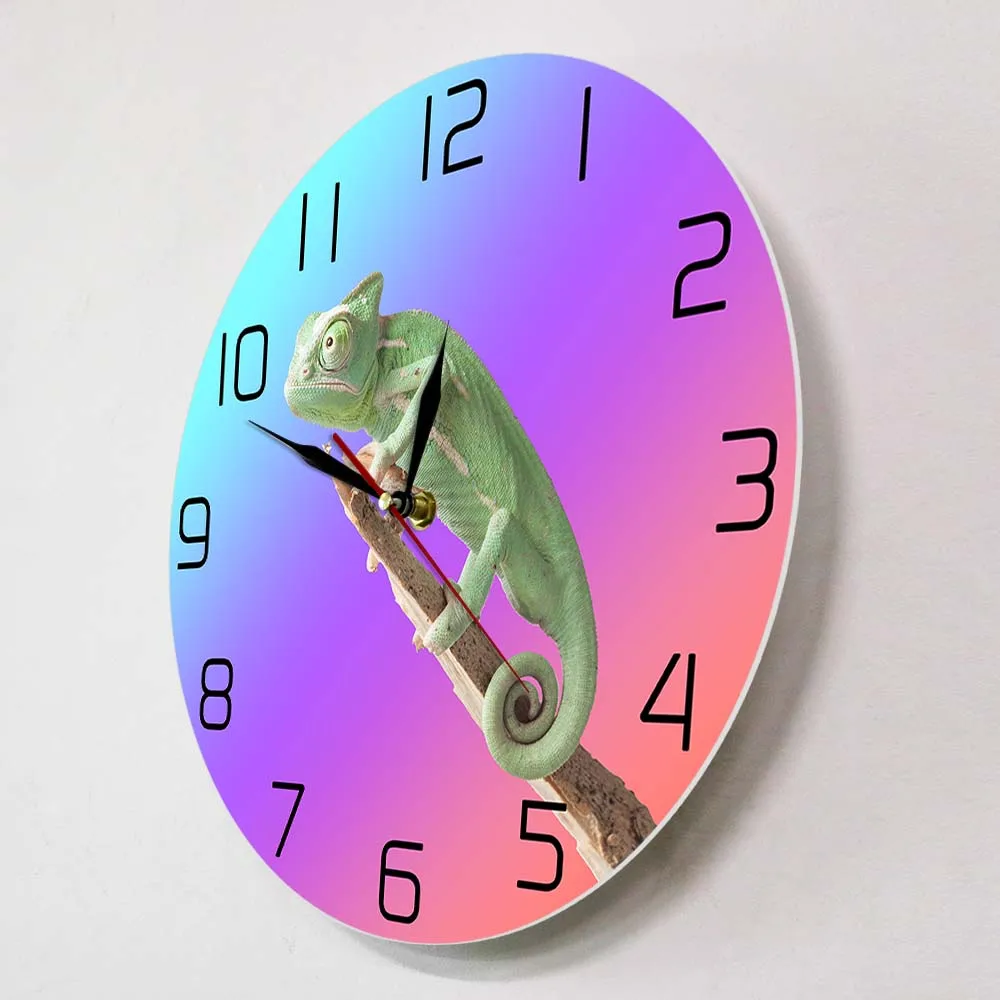 Chameleon Animal Wall Clock Wildlife Home Décor Quartz Movement Timepieces Lizard Reptile Round Clocks For Bedroom Living Room