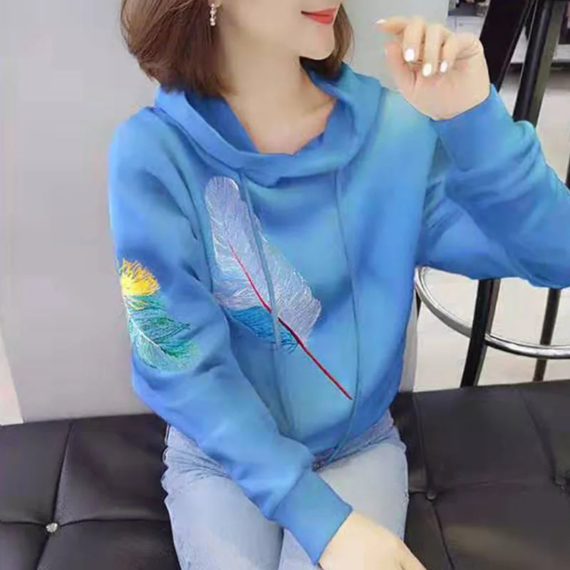 

Spring Autumn Style Women's Cotton Hoodies Long Sleeve Printed Embroidery Hooded Collar Casual Loose Sweatshirts AA4076