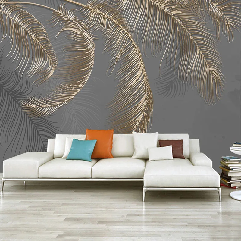 Custom 3D Mural Wallpaper Modern Feather Luxury Golden Relief Lines Living Room Sofa TV Background Wall Art Home Decor Painting
