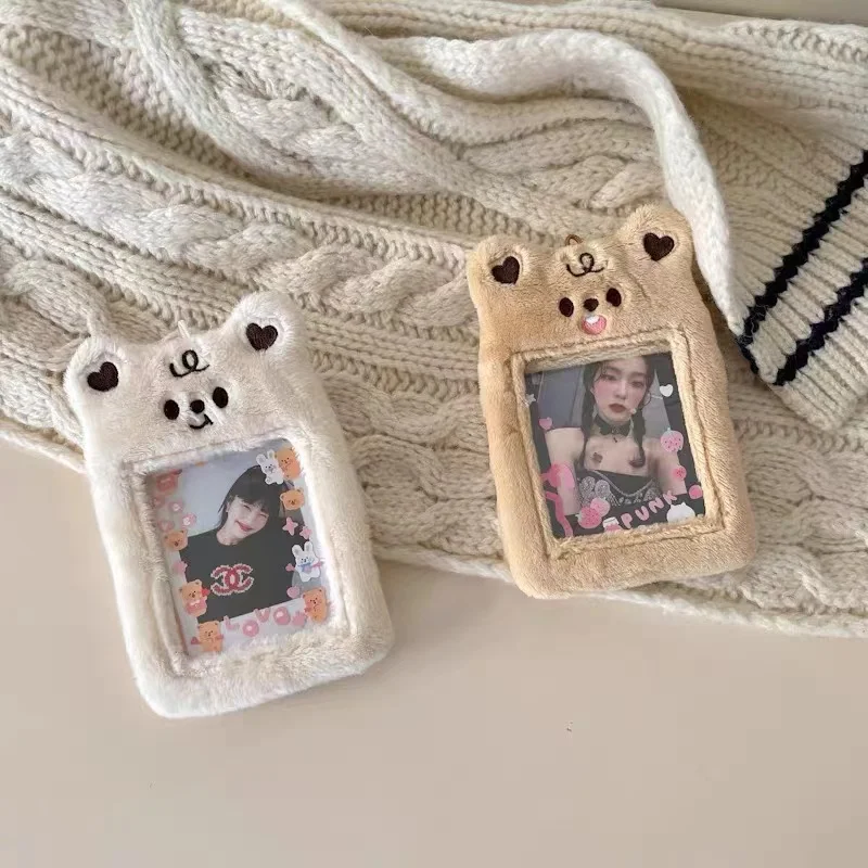 

Cute Cartoon Bear Plush Photocard Holder Business Card Holder Credit Bus Card Protective Case Photo Sleeves School Stationery