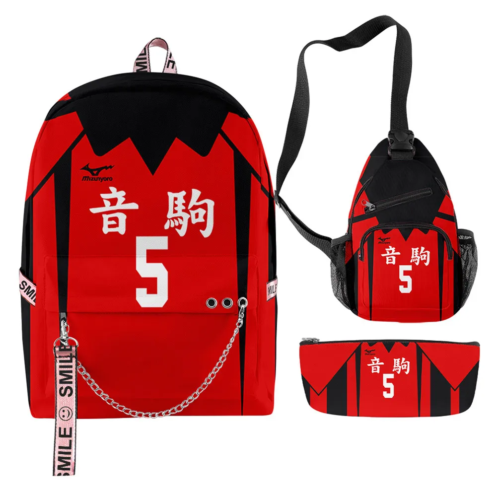 Haikyuu – sac à dos de voyage pour adolescents, 3 pièces/ensemble, sacs d'école pour filles et garçons, trousse à crayons, sac à bandoulière