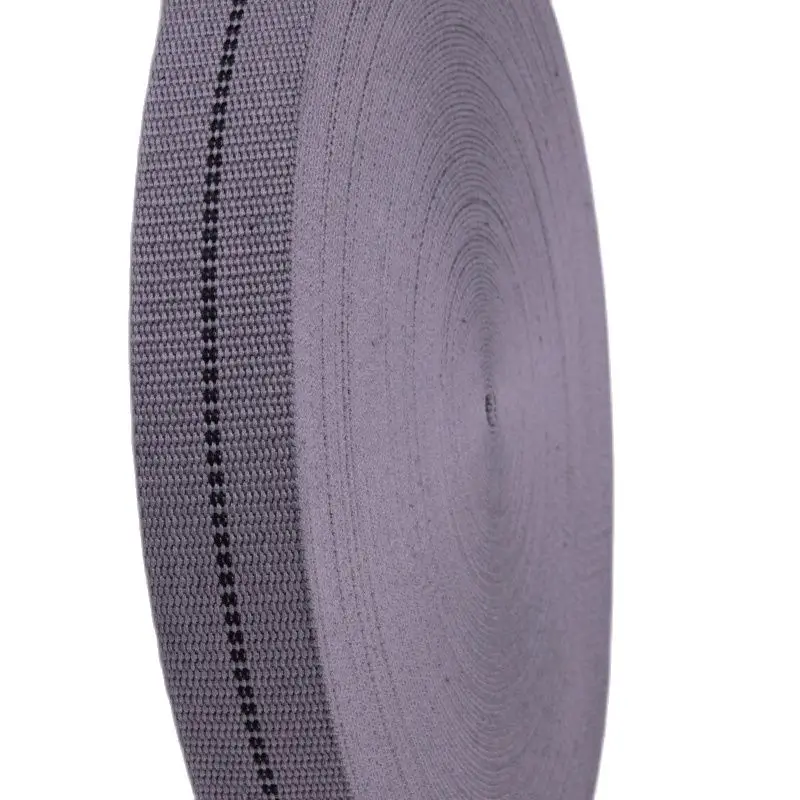 

1.5 Inch Grey Twill Cotton Tape Webbing For Bag Strap With Black Striped Line For Sale