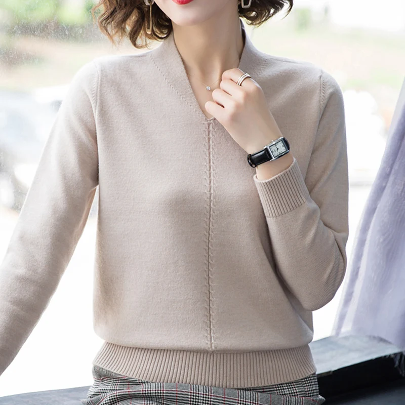 New Winter Fall Sweater Knitted V-Neck Casual Pullover Women Long Sleeve Female Clothes Womens Sweater Pullover Jumpers Mujer