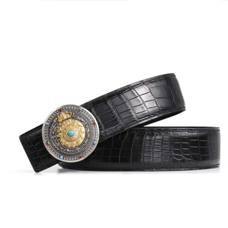 ouluoer crocodile men belt business  fashion  Round buckle  Smooth buckle men belt  tide