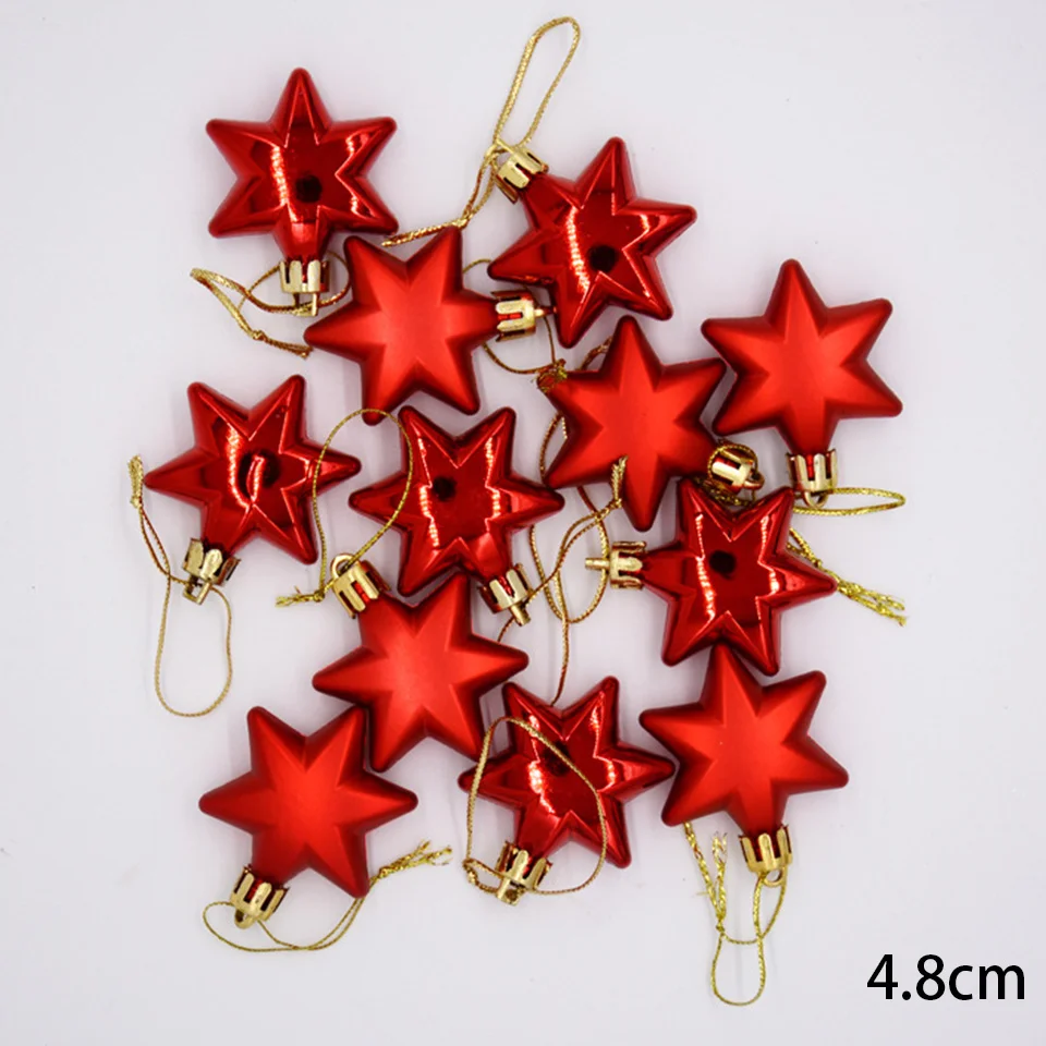 12PCS/lot Red Gold Christmas Star Heart Tree Ornaments for 2021 Noel Decorations Xmas Kids Crafts Home Party Pendants