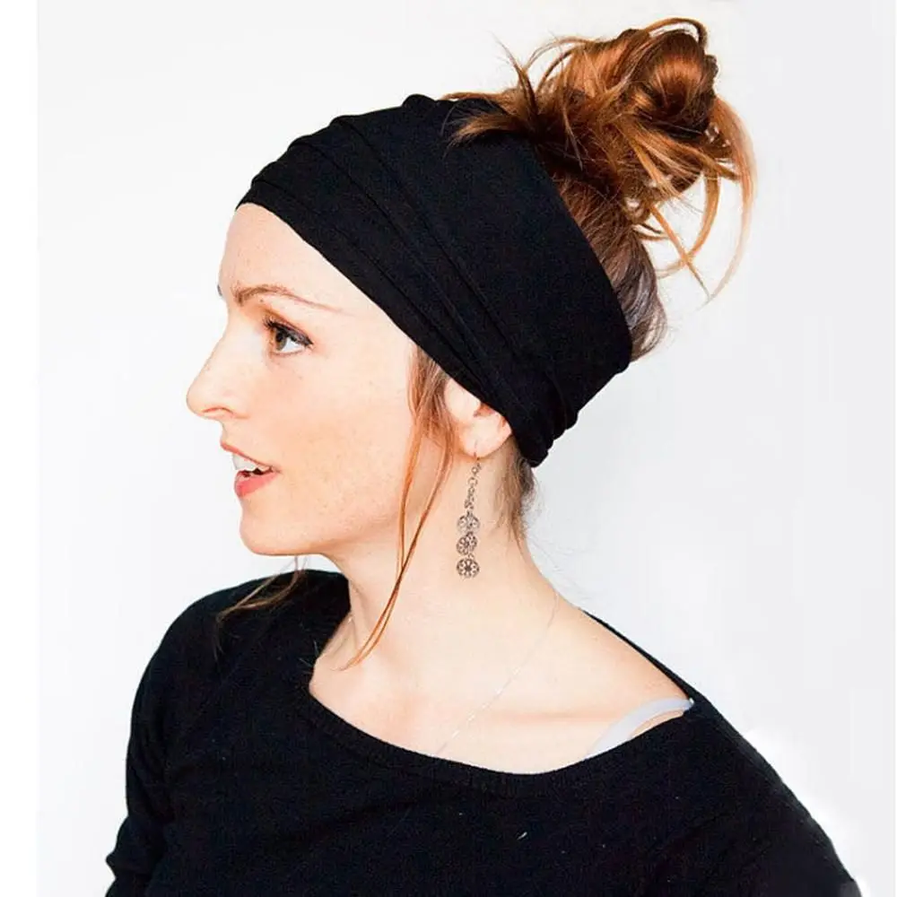 Solid Color Women Wide Sports Fold Yoga Nonslip Headband Stretch Hairband Elastic Running Turban Running Headwrap Accessories