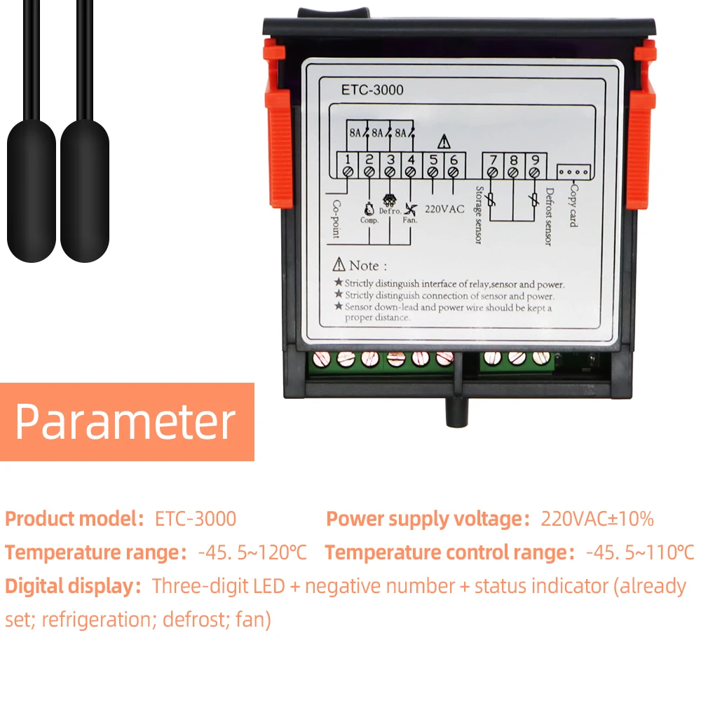 Termorregulador de ETC-3000, controlador de temperatura, termostato de alarma de descongelación de refrigerador, Control de calefacción y humedad,