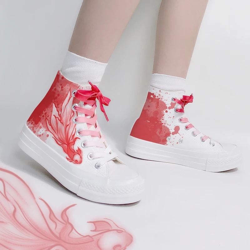 Amy and Michael Fashion Designers Sneakers Fantastic Unique Hand Painted Canvas Shoes High Tops Ladies Woman Vulcanize Shoes