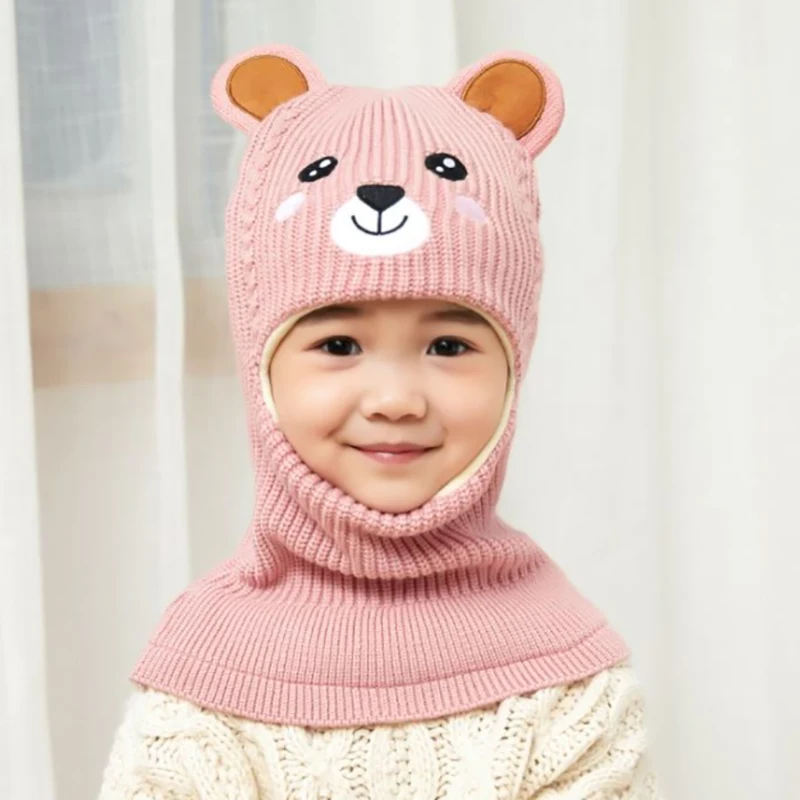 2020 New Baby Girl Winter Hat Warm Bear Skullies Beanies Knitted Cap Kids Balaclava Mask Hats Gorras