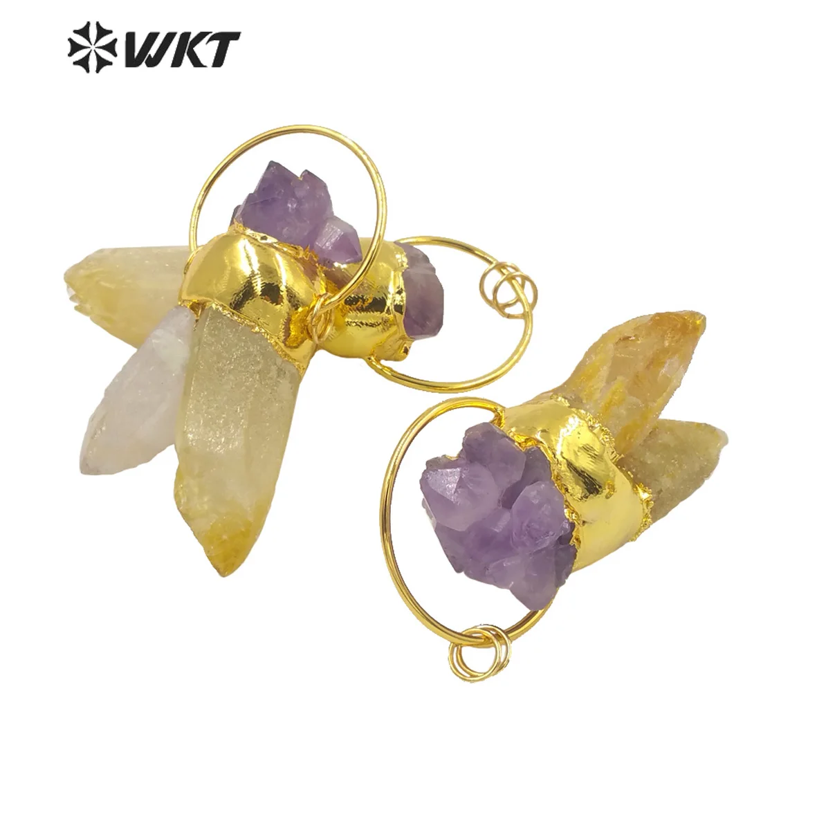 WT-P1693 Amazing Gold yellow Amethysts quartz stone pendant women druzy cluster yellow quartz raw stone pendant for friends