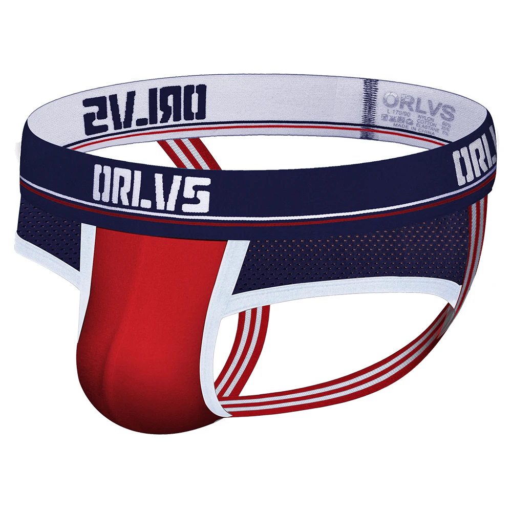 ORLVS Men\'s Underwear Men Sexy Briefs Jockstrap Pouch Cuecas Man Cotton Panties Thongs Mesh Underpants Gay Slip Homme Srting