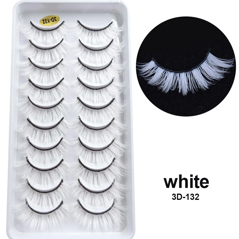 10Paris/Lot Rainbow Colorful Mink False Eyelashes White Bulk Red Purple Blue Colors Fake Lashes for Dolls Cosplay Makeup Cilias